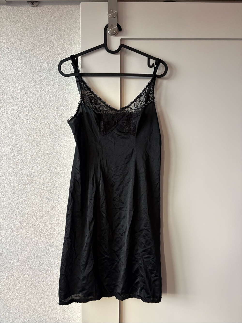 Bali Black Satin Slip with Lace V-Neck